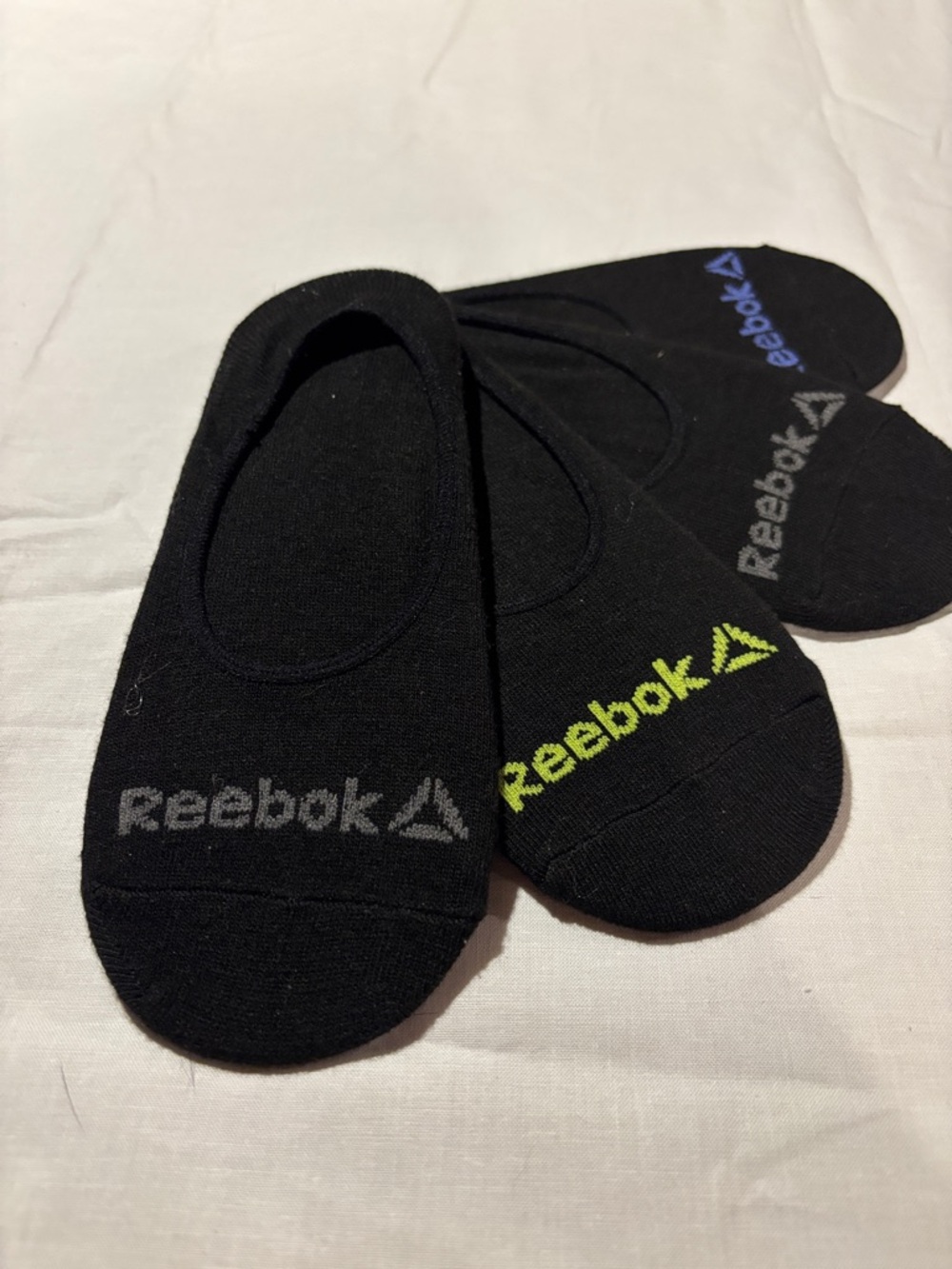 Reebok Black No-Show Socks with Gray, Neon Green & Blue Logos